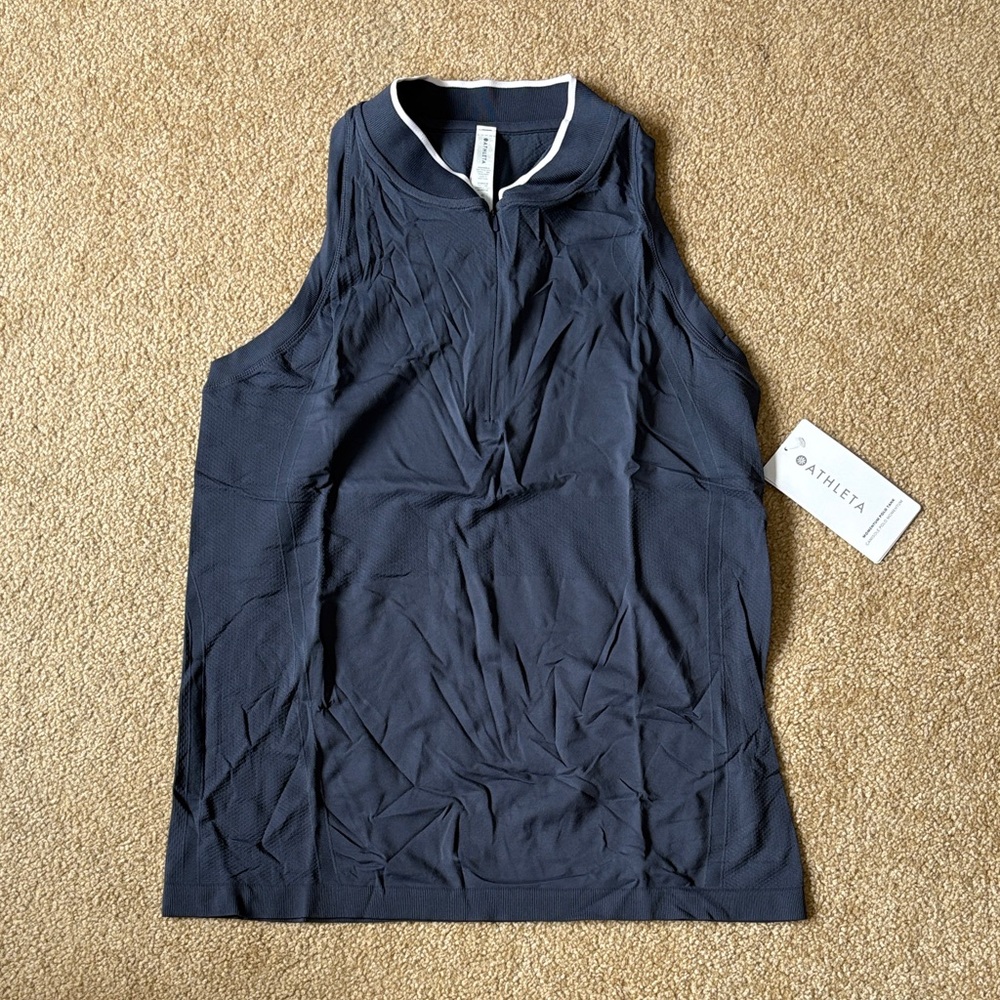Athleta Navy Sleeveless Zip momentum polo tank blue nwt XL